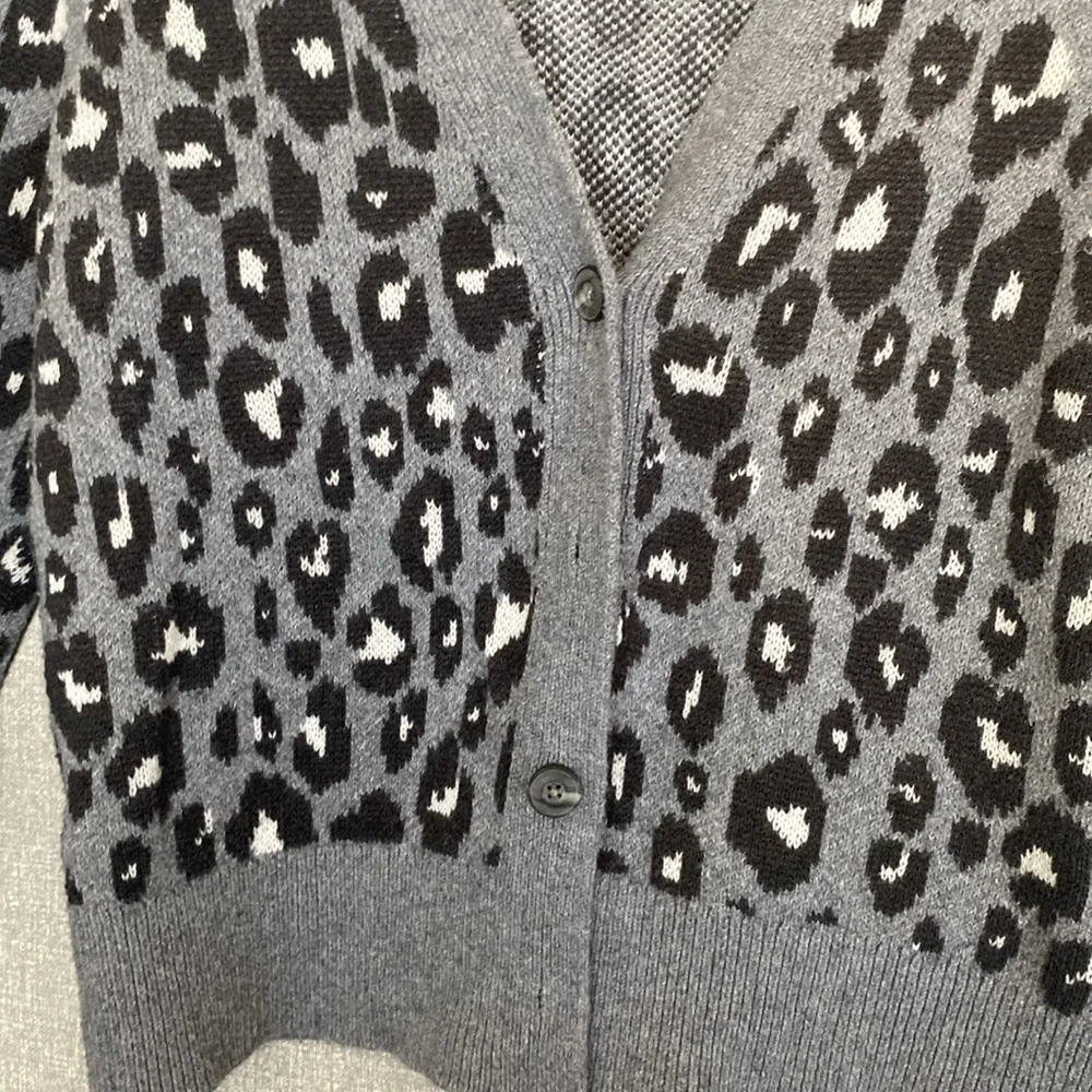 Lucky Brand Cheetah Print Gray & Black Cardigan